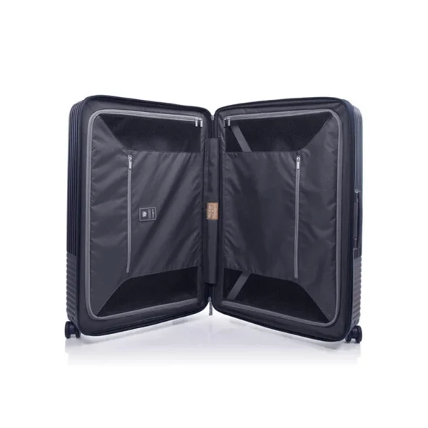 Shop the Samsonite Apinex Spinner large hard trolley in metallic black. This sleek Samsonite suitcase offers durability, easy maneuverability, and a stylish design for your travel needs.