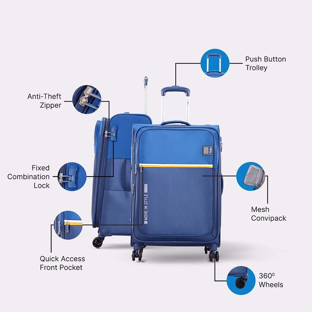 Buy Blue Skybags Snatch Soft Trolley (Medium 71cm) Online by Skybags - Baginnov skybags snatch