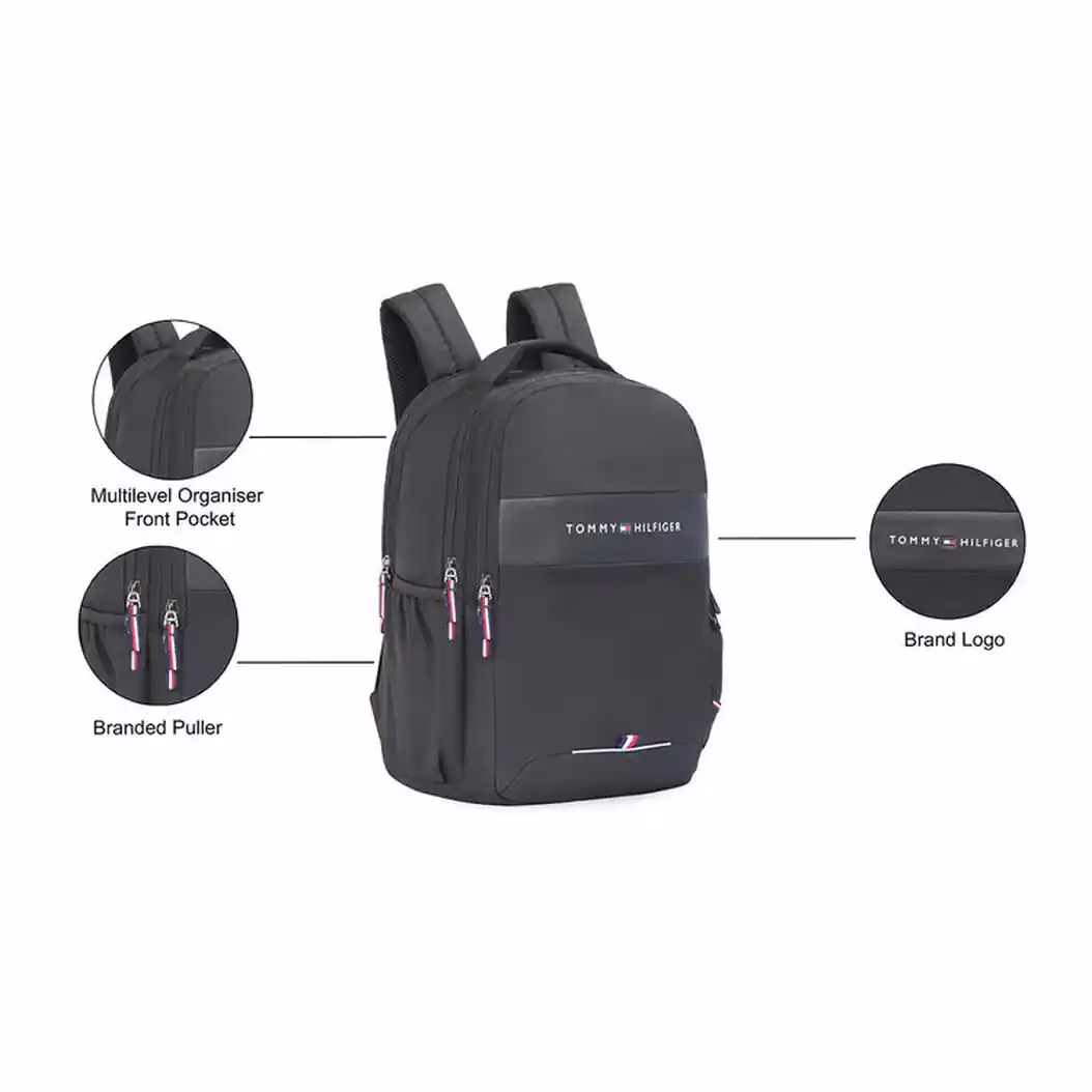 Tommy Hilfiger Joshua large laptop backpack with adjustable straps and three compartments for secure storage. - Baginnov TOMMY HILFIGER Joshua