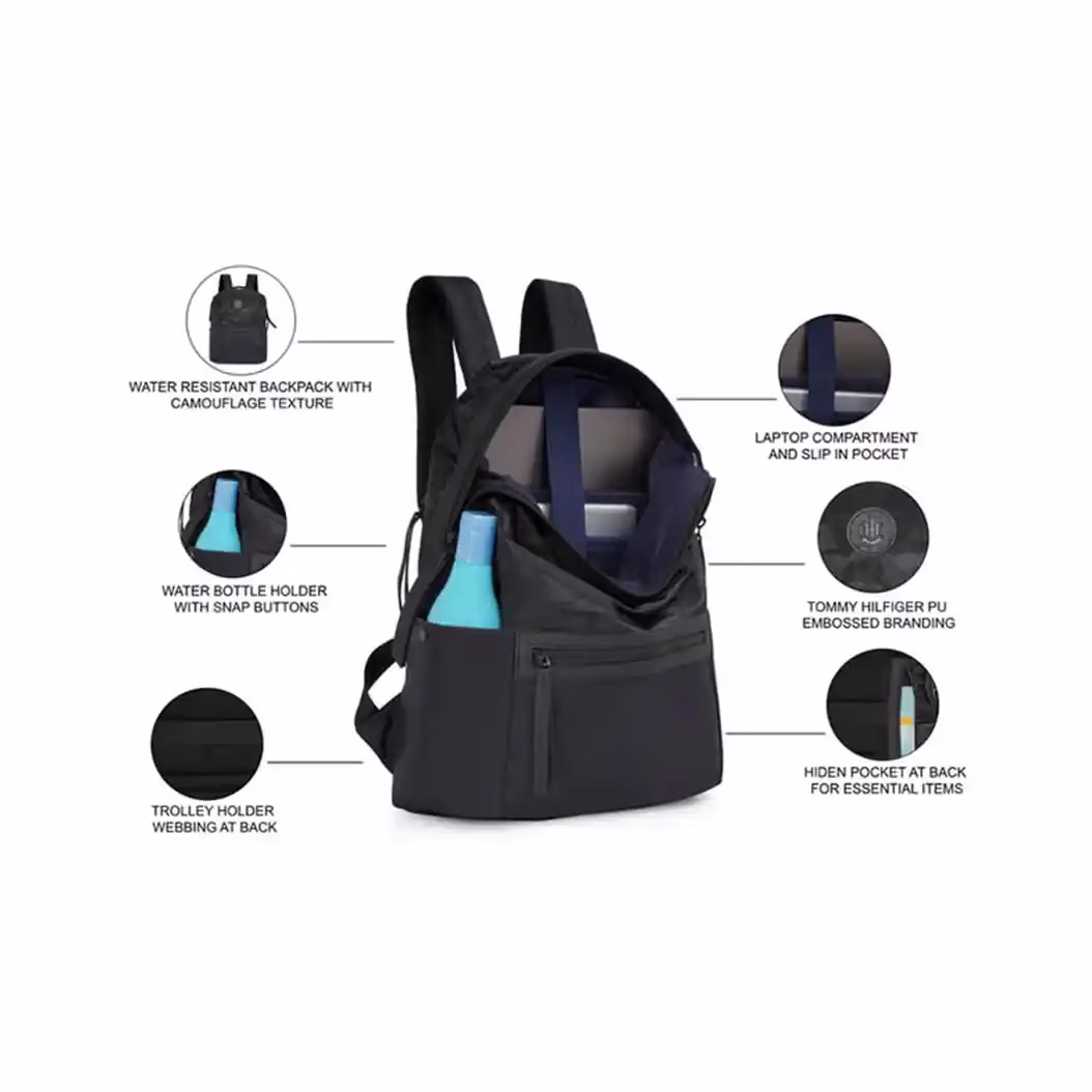 Tommy Hilfiger Lenden laptop backpack with a secure zip closure, hidden pocket, and laptop compartment. - Baginnov Tommy Hilfiger Lenden