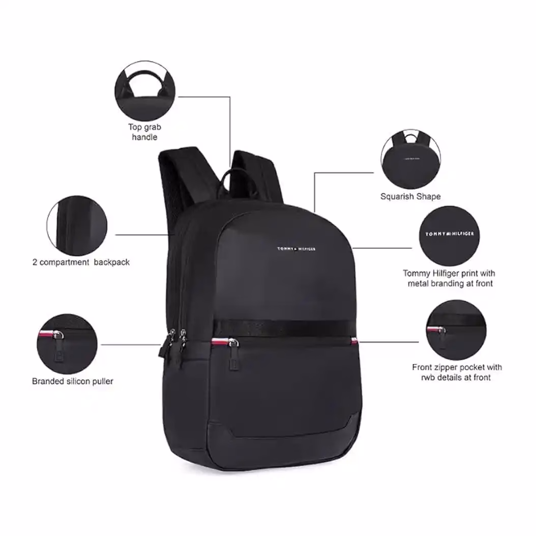 Buy TOMMY HILFIGER Urbana Laptop Backpack – Stylish Black Backpack with 2 Compartments - Baginnov TOMMY HILFIGER Urbana Laptop Backpack